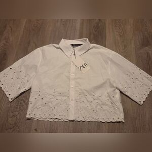 Zara Crisp White Eyelet Blouse